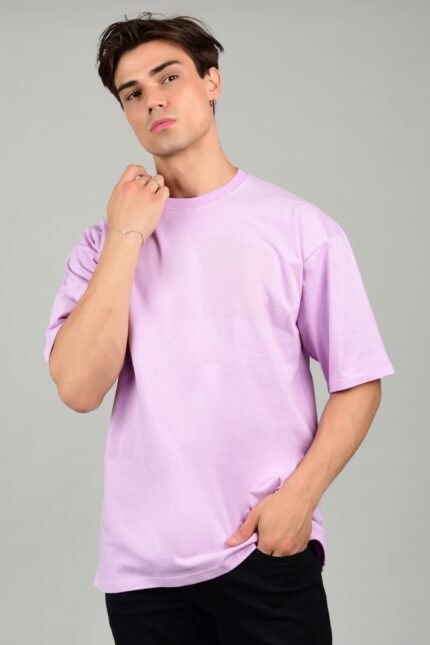 Premium Quality Pure Cotton Oversized T-Shirt for Men in Lavender Color, showcasing a soft, breathable fabric with a relaxed fit and modern design.